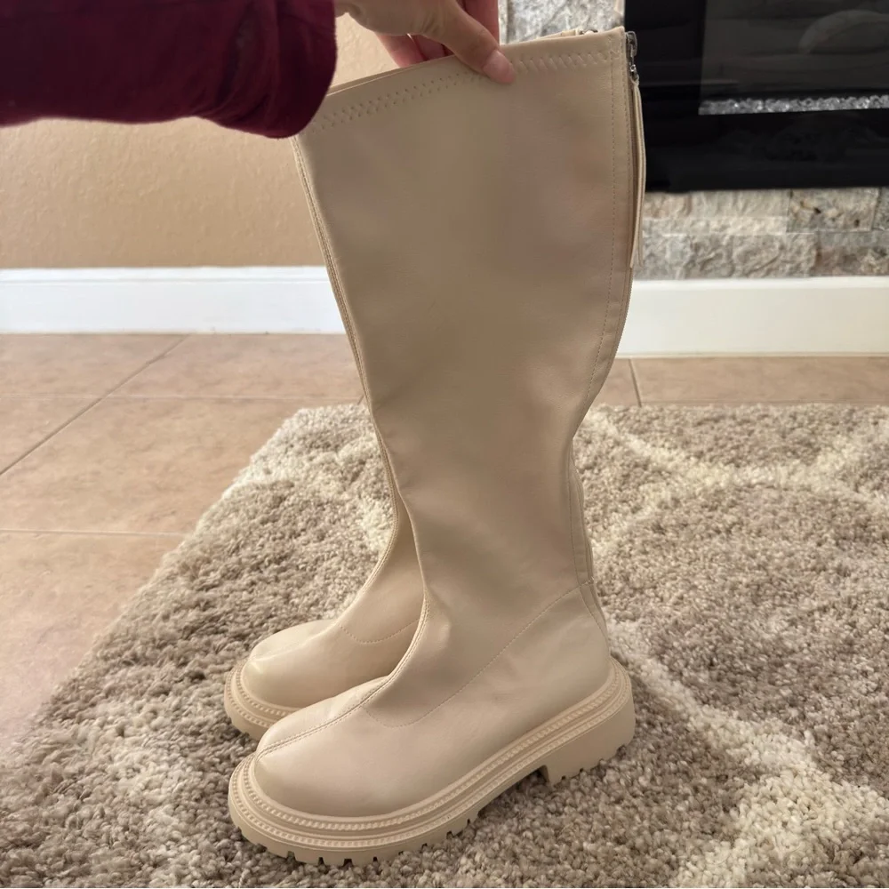 NEW Cream Platform Knee-High Boots